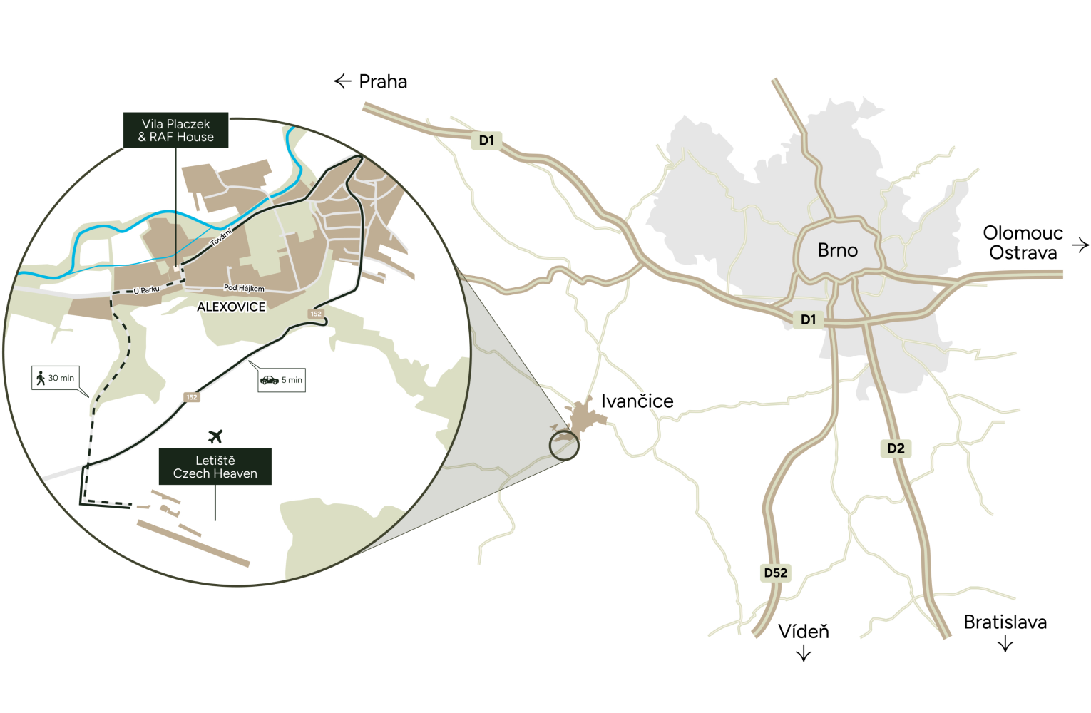 Mapa okolí RAF House – Ivančice, Alexovice